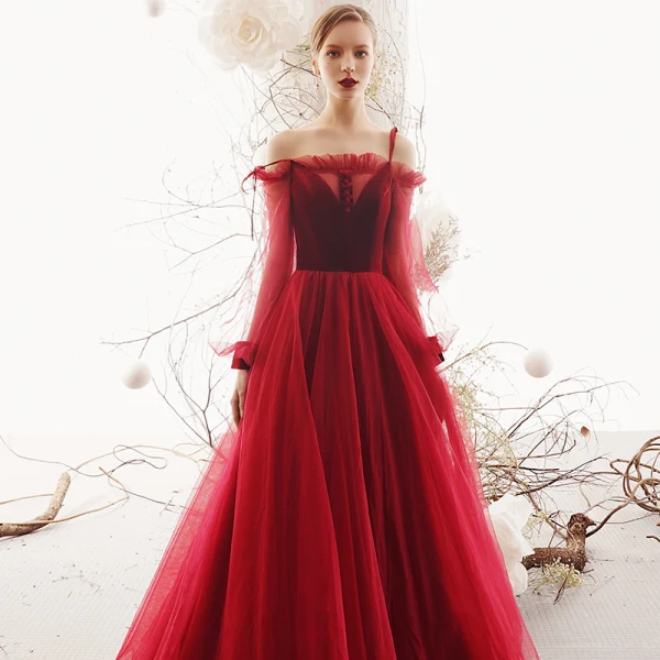 elegant dark red dress Slim Elegant Dark Red Formal Evening Dress main image 1