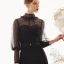 Vintage / Originale Noire Transparentes Robe De Soirée 2019 Trompette / Sirène Col Haut Gonflée 3/4 Manches Tachetée Tulle Glitter Polyester Noeud Ceinture Train De Balayage Dos Nu Robe De Ceremonie