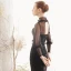 Vintage / Originale Noire Transparentes Robe De Soirée 2019 Trompette / Sirène Col Haut Gonflée 3/4 Manches Tachetée Tulle Glitter Polyester Noeud Ceinture Train De Balayage Dos Nu Robe De Ceremonie