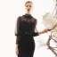 Vintage / Originale Noire Transparentes Robe De Soirée 2019 Trompette / Sirène Col Haut Gonflée 3/4 Manches Tachetée Tulle Glitter Polyester Noeud Ceinture Train De Balayage Dos Nu Robe De Ceremonie