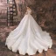 Chic / Beautiful Champagne Wedding Dresses 2019 A-Line / Princess Off-The-Shoulder Deep V-Neck Short Sleeve Backless Appliques Lace Beading Chapel Train Ruffle