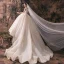 Chic / Beautiful Champagne Wedding Dresses 2019 A-Line / Princess Off-The-Shoulder Deep V-Neck Short Sleeve Backless Appliques Lace Beading Chapel Train Ruffle