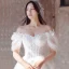 Étourdissant Ivoire Robe De Mariée 2019 Princesse De l'épaule Gonflée Manches Courtes Dos Nu Appliques En Dentelle Tulle Glitter Royal Train Volants
