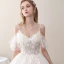 Abordable Champagne Robe De Mariée 2019 Princesse Bretelles Spaghetti Manches Courtes Dos Nu Paillettes Appliques En Dentelle Perle Cathedral Train Volants