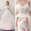 Abordable Champagne Robe De Mariée 2019 Princesse Bretelles Spaghetti Manches Courtes Dos Nu Paillettes Appliques En Dentelle Perle Cathedral Train Volants