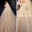 Sparkly Champagne Wedding Dresses 2019 Ball Gown Off-The-Shoulder Short Sleeve Backless Sequins Pearl Beading Glitter Tulle Chapel Train Ruffle