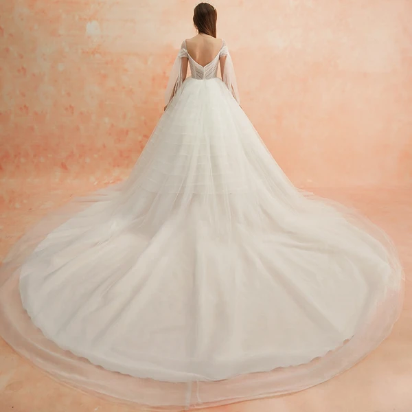 Modest / Simple Ivory Wedding Dresses 2019 A-Line / Princess Square Neckline Short Sleeve Backless Cathedral Train Ruffle
