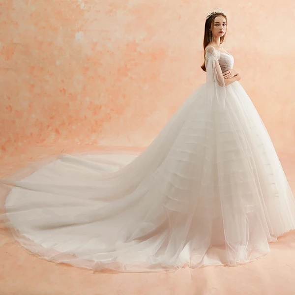 Modest / Simple Ivory Wedding Dresses 2019 A-Line / Princess Square Neckline Short Sleeve Backless Cathedral Train Ruffle