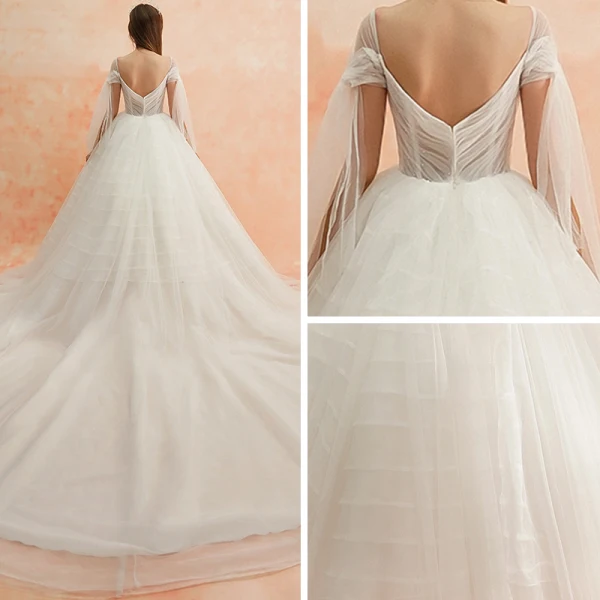 Modest / Simple Ivory Wedding Dresses 2019 A-Line / Princess Square Neckline Short Sleeve Backless Cathedral Train Ruffle