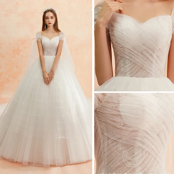Modest / Simple Ivory Wedding Dresses 2019 A-Line / Princess Square Neckline Short Sleeve Backless Cathedral Train Ruffle