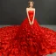 Fabelaktig Rød Brudekjoler 2019 Prinsesse Kjæreste Uten Ermer Ryggløse Appliques Blomst Sløyfe Sash Royal Train Buste