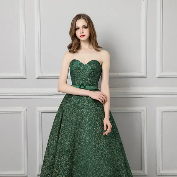 Modern / Fashion Dark Green Evening Dresses  2019 A-Line / Princess Sweetheart Sleeveless Gold Printing Flower Sash Sweep Train Ruffle Backless Formal Dresses