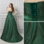 Modern / Fashion Dark Green Evening Dresses  2019 A-Line / Princess Sweetheart Sleeveless Gold Printing Flower Sash Sweep Train Ruffle Backless Formal Dresses