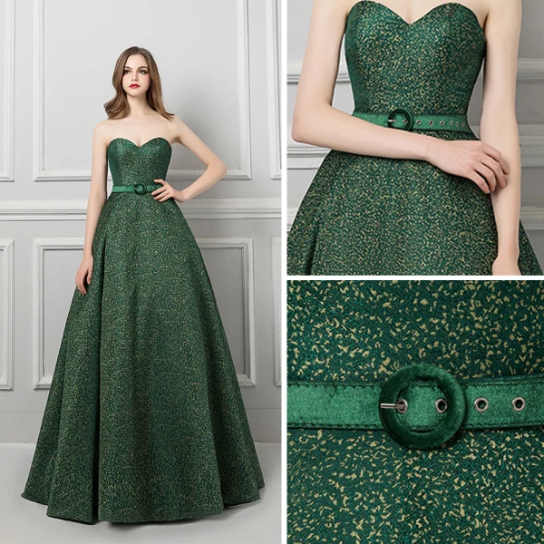 Modern / Fashion Dark Green Evening Dresses  2019 A-Line / Princess Sweetheart Sleeveless Gold Printing Flower Sash Sweep Train Ruffle Backless Formal Dresses