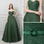 Modern / Fashion Dark Green Evening Dresses  2019 A-Line / Princess Sweetheart Sleeveless Gold Printing Flower Sash Sweep Train Ruffle Backless Formal Dresses