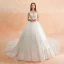 Meilleur Ivoire Transparentes Robe De Mariée 2019 Princesse Encolure Dégagée 3/4 Manches Dos Nu Appliques En Dentelle Perlage Cathedral Train Volants