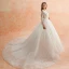 Meilleur Ivoire Transparentes Robe De Mariée 2019 Princesse Encolure Dégagée 3/4 Manches Dos Nu Appliques En Dentelle Perlage Cathedral Train Volants