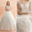 Meilleur Ivoire Transparentes Robe De Mariée 2019 Princesse Encolure Dégagée 3/4 Manches Dos Nu Appliques En Dentelle Perlage Cathedral Train Volants