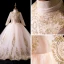 Vintage / Retro Gold Flower Girl Dresses 2019 Ball Gown High Neck Long Sleeve Glitter Beading Court Train Ruffle Wedding Party Dresses