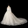 Sparkly Ivory See-through Flower Girl Dresses 2019 Ball Gown Scoop Neck Long Sleeve Glitter Sequins Chapel Train Ruffle Backless Wedding Party Dresses