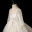Sparkly Ivory See-through Flower Girl Dresses 2019 Ball Gown Scoop Neck Long Sleeve Glitter Sequins Chapel Train Ruffle Backless Wedding Party Dresses