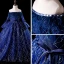 Élégant Bleu Roi Robe Ceremonie Fille 2019 Robe Boule De l'épaule Gonflée Manches Longues Ceinture Glitter Paillettes Plumes Chapel Train Volants Dos Nu Robe Pour Mariage