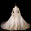 Chic / Beautiful Gold See-through Flower Girl Dresses 2019 Ball Gown Scoop Neck Long Sleeve Glitter Sequins Chapel Train Ruffle Backless Wedding Party Dresses