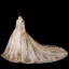 Chic / Beautiful Gold See-through Flower Girl Dresses 2019 Ball Gown Scoop Neck Long Sleeve Glitter Sequins Chapel Train Ruffle Backless Wedding Party Dresses