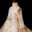 Chic / Beautiful Gold See-through Flower Girl Dresses 2019 Ball Gown Scoop Neck Long Sleeve Glitter Sequins Chapel Train Ruffle Backless Wedding Party Dresses