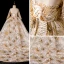 Chic / Beautiful Gold See-through Flower Girl Dresses 2019 Ball Gown Scoop Neck Long Sleeve Glitter Sequins Chapel Train Ruffle Backless Wedding Party Dresses