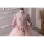 Luxury / Gorgeous Pearl Pink Flower Girl Dresses 2019 A-Line / Princess High Neck 3/4 Sleeve Appliques Lace Pearl Rhinestone Court Train Ruffle Backless Wedding Party Dresses
