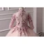 Luxury / Gorgeous Pearl Pink Flower Girl Dresses 2019 A-Line / Princess High Neck 3/4 Sleeve Appliques Lace Pearl Rhinestone Court Train Ruffle Backless Wedding Party Dresses