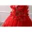 Chic / Beautiful Red Flower Girl Dresses 2019 A-Line / Princess Halter Sleeveless Appliques Flower Pearl Floor-Length / Long Ruffle Backless Wedding Party Dresses