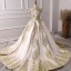 Vintage / Retro Champagne Satin Flower Girl Dresses 2019 A-Line / Princess High Neck Cap Sleeves Appliques Lace Rhinestone Court Train Ruffle Wedding Party Dresses