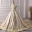 Vintage / Retro Champagne Satin Flower Girl Dresses 2019 A-Line / Princess High Neck Cap Sleeves Appliques Lace Rhinestone Court Train Ruffle Wedding Party Dresses