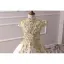 Vintage / Retro Champagne Satin Flower Girl Dresses 2019 A-Line / Princess High Neck Cap Sleeves Appliques Lace Rhinestone Court Train Ruffle Wedding Party Dresses