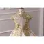 Vintage / Retro Champagne Satin Flower Girl Dresses 2019 A-Line / Princess High Neck Cap Sleeves Appliques Lace Rhinestone Court Train Ruffle Wedding Party Dresses