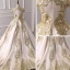 Vintage / Retro Champagne Satin Flower Girl Dresses 2019 A-Line / Princess High Neck Cap Sleeves Appliques Lace Rhinestone Court Train Ruffle Wedding Party Dresses