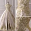 Vintage / Retro Champagne Satin Flower Girl Dresses 2019 A-Line / Princess High Neck Cap Sleeves Appliques Lace Rhinestone Court Train Ruffle Wedding Party Dresses