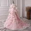Flower Fairy Candy Pink See-through Flower Girl Dresses 2019 A-Line / Princess Scoop Neck Bell sleeves Sash Embroidered Appliques Flower Sweep Train Ruffle Wedding Party Dresses