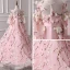 Flower Fairy Candy Pink See-through Flower Girl Dresses 2019 A-Line / Princess Scoop Neck Bell sleeves Sash Embroidered Appliques Flower Sweep Train Ruffle Wedding Party Dresses