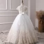 Classy Ivory Flower Girl Dresses 2019 A-Line / Princess Scoop Neck Short Sleeve Pearl Covered Button Appliques Lace Beading Rhinestone Sash Floor-Length / Long Ruffle Wedding Party Dresses