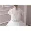 Classy Ivory Flower Girl Dresses 2019 A-Line / Princess Scoop Neck Short Sleeve Pearl Covered Button Appliques Lace Beading Rhinestone Sash Floor-Length / Long Ruffle Wedding Party Dresses