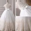 Classy Ivory Flower Girl Dresses 2019 A-Line / Princess Scoop Neck Short Sleeve Pearl Covered Button Appliques Lace Beading Rhinestone Sash Floor-Length / Long Ruffle Wedding Party Dresses