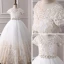 Classy Ivory Flower Girl Dresses 2019 A-Line / Princess Scoop Neck Short Sleeve Pearl Covered Button Appliques Lace Beading Rhinestone Sash Floor-Length / Long Ruffle Wedding Party Dresses