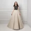 Illusion Champagne Transparentes Dentelle Robe De Soirée 2019 Princesse Encolure Dégagée Sans Manches Ceinture Glitter Perlage Faux Diamant Train De Balayage Volants Robe De Ceremonie