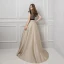 Illusion Champagne Transparentes Dentelle Robe De Soirée 2019 Princesse Encolure Dégagée Sans Manches Ceinture Glitter Perlage Faux Diamant Train De Balayage Volants Robe De Ceremonie