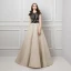 Illusion Champagne Transparentes Dentelle Robe De Soirée 2019 Princesse Encolure Dégagée Sans Manches Ceinture Glitter Perlage Faux Diamant Train De Balayage Volants Robe De Ceremonie