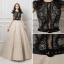 Illusion Champagne Transparentes Dentelle Robe De Soirée 2019 Princesse Encolure Dégagée Sans Manches Ceinture Glitter Perlage Faux Diamant Train De Balayage Volants Robe De Ceremonie