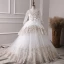 Chic / Belle Ivoire Transparentes Robe Ceremonie Fille 2019 Princesse V-Cou Manches Longues Noeud Ceinture Appliques En Dentelle Robe Pour Mariage Dos Nu Train De Balayage